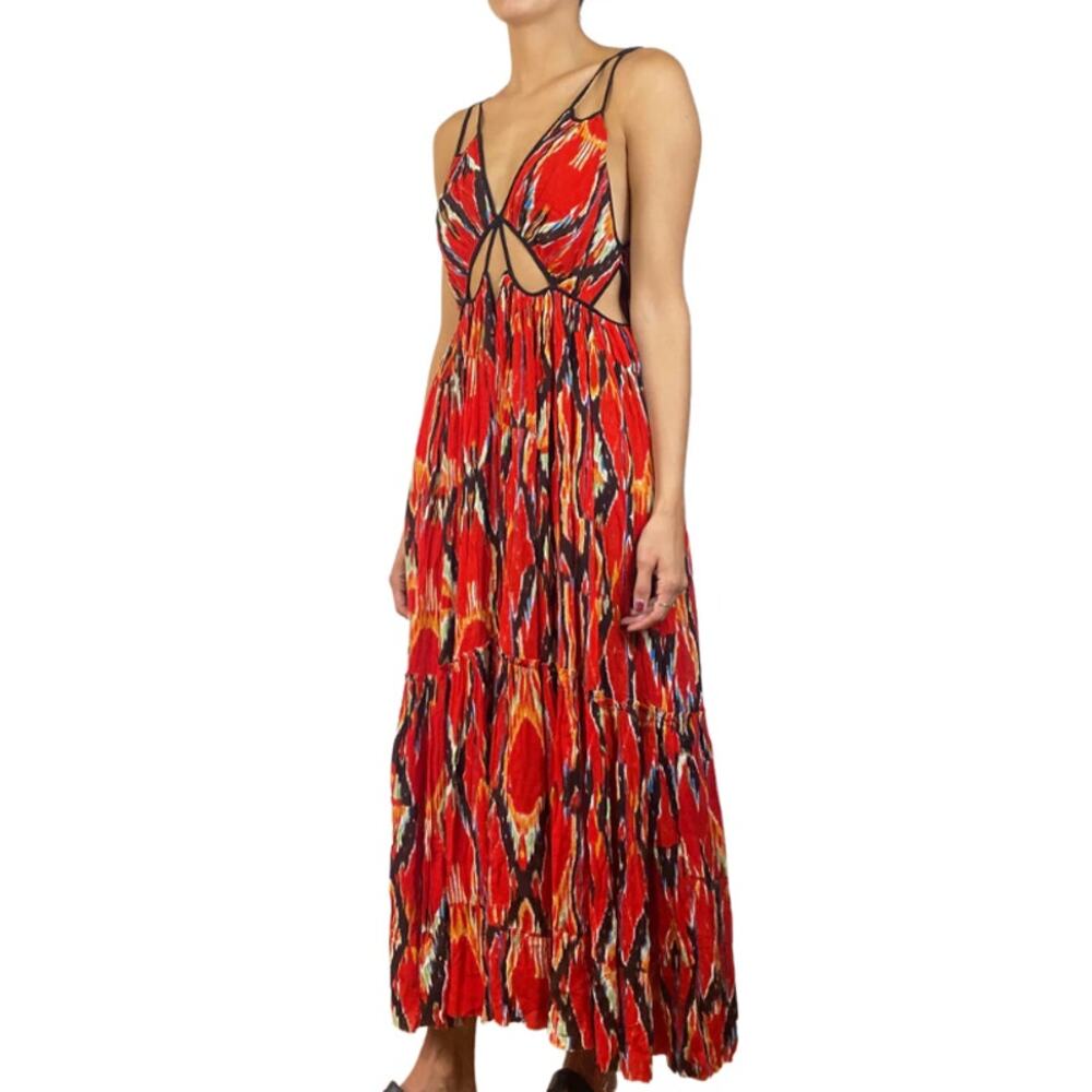 Free People FP One Maxi Cutout Dress Bird of Paradise Red Orange Black READ